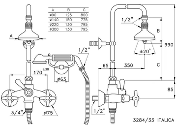 ITALICA 3284-33-90 - Wall-mounted shower panel with overhead shower by RUBINETTERIE STELLA - view 3